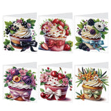 6pcs Diamond Painting Kit Greeting Card, Cake 5D DIY Diamond Handmade Holiday Greeting Card with Envelope, Christmas Gift Congratulation