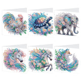 6pcs Diamond Art Painting Kit Greeting Card, Turtle Rooster Elephant 5D DIY Special Shape Diamond Greeting Card Creative Gifts, Christmas Thanksgiving Greeting Card Congratulation