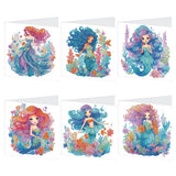 6pcs Diamond Painting Kit Greeting Card, Mermaid 5D DIY Diamond Handmade Holiday Greeting Card with Envelope, Christmas Gift Congratulation