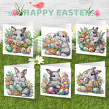6pcs Diamond Painting Kit Greeting Card, Rabbit 5D DIY Diamond Handmade Holiday Greeting Card with Envelope, Christmas Gift Congratulations
