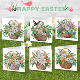 6pcs Diamond Art Painting Kit Greeting Card, Flower Basket 5D DIY Diamond Handmade Holiday Greeting Card with Envelope, Christmas Gift Congratulation