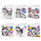 6pcs Diamond Art Painting Set Greeting Card, Balloon Husky 5D DIY Special Shape Diamond Greeting Card Creative Gifts, Christmas Thanksgiving Greeting Card Congratulation