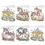 6pcs Diamond Painting Kit Greeting Card, Carousel 5D DIY Diamond Handmade Holiday Greeting Card with Envelope, Christmas Gift Congratulation
