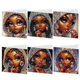 6pcs Diamond Art Painting Kit Greeting Card, Big Eyes Red Lips Ladies 5D DIY Special Shape Diamond Greeting Card Creative Gifts, Christmas Thanksgiving Greeting Card Congratulation