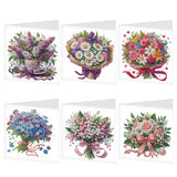 6pcs Diamond Painting Kit Greeting Card, Beautiful Flower Bouquet 5D DIY Diamond Handmade Holiday Greeting Card with Envelope, Christmas Gift Congratulation