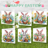 6pcs Diamond Painting Kit Greeting Card, Rabbit 5D DIY Diamond Handmade Holiday Greeting Card with Envelope, Christmas Gift Congratulations