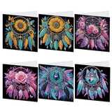 6pcs Diamond Art Painting Kit Greeting Card, Wolf Sunflower Roses Dreamcatcher 5D DIY Special Shape Diamond Greeting Card Creative Gifts, Christmas Thanksgiving Greeting Card Congratulation