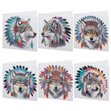 6pcs Diamond Art Painting Kit Greeting Card, Featured Feather Wolf Head 5D DIY Special Shape Diamond Greeting Card Creative Gifts, Christmas Thanksgiving Greeting Card Congratulation