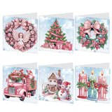 6 Pieces Diamond Art Painted Greeting Cards, Ski Santa Birdie Gift 5D DIY Special Shape Diamond Card Creative Gift, Christmas Thanksgiving Greeting Card Congratulation
