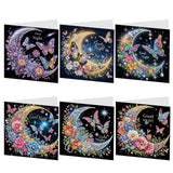 6 pcs Diamond Art Painted Greeting Card, Moon Moon 5D DIY Special Shape Diamond Card Creative Gift, Christmas Thanksgiving Greeting Card Congratulation