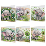 6pcs Diamond Art Painting Kit Greeting Card, Little Elephant Dandelion 5D DIY Special Shape Diamond Greeting Card Creative Gifts, Christmas Thanksgiving Greeting Card Congratulation