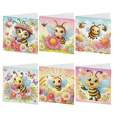 6pcs Diamond Art Painting Kit Greeting Card, Bee in the Sea of Flowers 5D DIY Special Shape Diamond Greeting Card Creative Gifts, Christmas Thanksgiving Greeting Card Congratulation