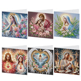 6 pcs Diamond Art Painted Greeting Card, Flower Love 5D DIY Special Shape Diamond Card Creative Gift, Christmas Thanksgiving Greeting Card Congratulation