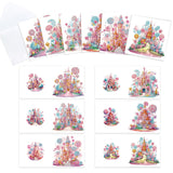 6pcs Diamond Painting Kit Greeting Card, Castle Balloon 5D DIY Diamond Handmade Holiday Greeting Card with Envelope, Christmas Gift Congratulation