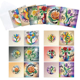 6pcs Diamond Painting Kit Greeting Card, Note Flower 5D DIY Diamond Handmade Holiday Greeting Card with Envelope, Christmas Gift Congratulation