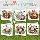 6pcs Diamond Art Painting Kit Greeting Card, Birdie Bunny 5D DIY Diamond Handmade Holiday Greeting Card with Envelope, Christmas Gift Congratulation