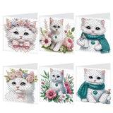 6pcs Diamond Painting Kit Greeting Card, White Cat 5D DIY Diamond Handmade Holiday Greeting Card with Envelope, Christmas Gift Congratulation