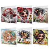 6pcs Diamond Art Painting Set Greeting Card, Big Eyes Curly Hair Sunflower 5D DIY Special Shape Diamond Greeting Card Creative Gifts, Christmas Thanksgiving Greeting Card Congratulation