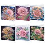 6pcs Diamond Art Painting Kit Greeting Card, Blooming Rose Bouquet 5D DIY Special Shape Diamond Greeting Card Creative Gifts, Christmas Thanksgiving Greeting Card Congratulation