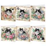 6pcs Diamond Art Painting Kit Greeting Card, Cat in the Flower 5D DIY Special Shape Diamond Greeting Card Creative Gifts, Christmas Thanksgiving Greeting Card Congratulation