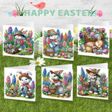 6pcs Diamond Art Painting Kit Greeting Card, Hat Bunny 5D DIY Diamond Handmade Holiday Greeting Card with Envelope, Christmas Gift Congratulation