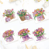 6pcs Diamond Painting Kit Greeting Card, Tulip Bouquet 5D DIY Diamond Handmade Holiday Greeting Card with Envelope, Christmas Gift Congratulation