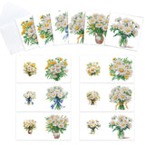 6pcs Diamond Painting Kit Greeting Card, White Chrysanthemum 5D DIY Diamond Handmade Holiday Greeting Card with Envelope, Christmas Gift Congratulation