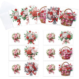 6pcs Diamond Painting Kit Greeting Card, Rose Bouquet 5D DIY Diamond Handmade Holiday Greeting Card with Envelope, Christmas Gift Congratulation