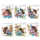 6pcs Diamond Painting Kit Greeting Card, Bee Flower 5D DIY Diamond Handmade Holiday Greeting Card with Envelope, Christmas Gift Congratulation