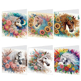 6 pcs Diamond Art Painted Greeting Card, Horse Sunflower 5D DIY Special Shape Diamond Card Creative Gift, Christmas Thanksgiving Greeting Card Congratulation