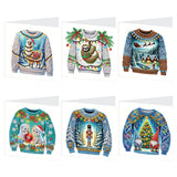 6pcs Diamond Art Painting Kit Greeting Cards, Animal Gnomes Christmas Clothes 5D DIY Special Shape Diamond Greeting Cards Creative Gifts, Christmas Thanksgiving Greeting Cards Congratulation