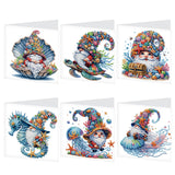 6pcs Diamond Art Painting Set Greeting Cards, Sea Life Gnomes 5D DIY Special Shape Diamond Greeting Cards Creative Gifts, Christmas Thanksgiving Greeting Cards Congratulation