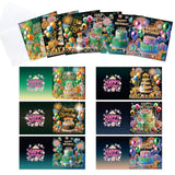 6pcs Diamond Painting Kit Greeting Card, Birthday Cake 5D DIY Diamond Handmade Holiday Greeting Card with Envelope, Christmas Gift Congratulation