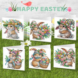 6pcs Diamond Painting Kit Greeting Card, Flower Bunny 5D DIY Diamond Handmade Holiday Greeting Card with Envelope, Christmas Gift Congratulation