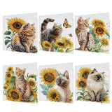 6pcs Diamond Painting Kit Greeting Card, Cat Sunflower 5D DIY Diamond Handmade Holiday Greeting Card with Envelope, Christmas Gift Congratulation