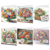 6pcs Diamond Painting Kit Greeting Card, Rose Bouquet 5D DIY Diamond Handmade Holiday Greeting Card with Envelope, Christmas Gift Congratulation