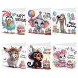6pcs Diamond Painting Kit Greeting Card, Elephant Monkey Goat 5D DIY Diamond Handmade Holiday Greeting Card with Envelope, Christmas Gift Congratulation