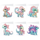 6pcs Diamond Painting Kit Greeting Card, Dinosaur 5D DIY Diamond Handmade Holiday Greeting Card with Envelope, Christmas Gift Congratulation