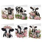 6pcs Diamond Painting Kit Greeting Card, Cow 5D DIY Diamond Handmade Holiday Greeting Card with Envelope, Christmas Gift Congratulation