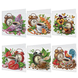 6pcs Diamond Art Painting Kit Greeting Card, Alarm Clock Rooster Mug 5D DIY Special Shape Diamond Greeting Card Creative Gifts, Christmas Thanksgiving Greeting Card Congratulation