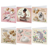 6pcs Diamond Art Painting Kit Greeting Card, Swan Bird Angel Horse 5D DIY Special Shape Diamond Greeting Card Creative Gifts, Christmas Thanksgiving Greeting Card Congratulation