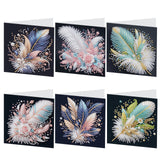 6pcs Diamond Art Painting Set Greeting Card, Colourful Feather 5D DIY Special Shape Diamond Greeting Card Creative Gifts, Christmas Thanksgiving Greeting Card Congratulation