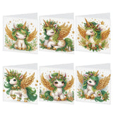 6pcs Diamond Art Painting Set Greeting Card, Green Winged Horse 5D DIY Special Shape Diamond Greeting Card Creative Gifts, Christmas Thanksgiving Greeting Card Congratulation