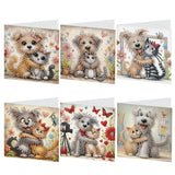 6pcs Diamond Art Painting Kit Greeting Card, Happy Kitten Puppy 5D DIY Special Shape Diamond Greeting Card Creative Gifts, Christmas Thanksgiving Greeting Card Congratulation
