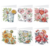 6pcs Diamond Art Painting Kit Greeting Card, Wine Glass Flower 5D DIY Special Shape Diamond Greeting Card Creative Gifts, Christmas Thanksgiving Greeting Card Congratulation