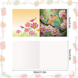 8 pcs Diamond Art Painted Greeting Card, Colorful Flower Birdie 5D DIY Special Shape Diamond Card Creative Gift, Christmas Thanksgiving Greeting Card Congratulation