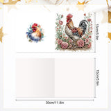 6pcs Diamond Painting Kit Greeting Card, Rooster 5D DIY Diamond Handmade Holiday Greeting Card with Envelope, Christmas Gift Congratulation
