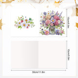 6 pcs Diamond Art Painted Greeting Card, Vase Beautiful Flowers 5D DIY Special Shape Diamond Card Creative Gift, Christmas Thanksgiving Greeting Card Congratulation