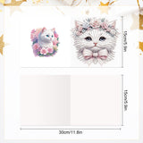 6pcs Diamond Painting Kit Greeting Card, White Cat 5D DIY Diamond Handmade Holiday Greeting Card with Envelope, Christmas Gift Congratulation