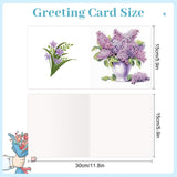 6pcs Diamond Painting Kit Greeting Card, Violet Flower 5D DIY Diamond Handmade Holiday Greeting Card with Envelope, Christmas Gift Congratulation